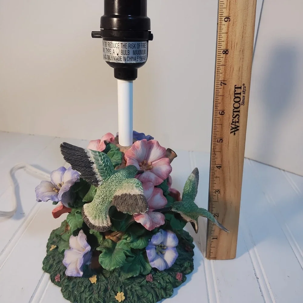 Vintage‎ Porcelain Hummingbird Lamp Morning Glory Floral Sculpted Accent Light